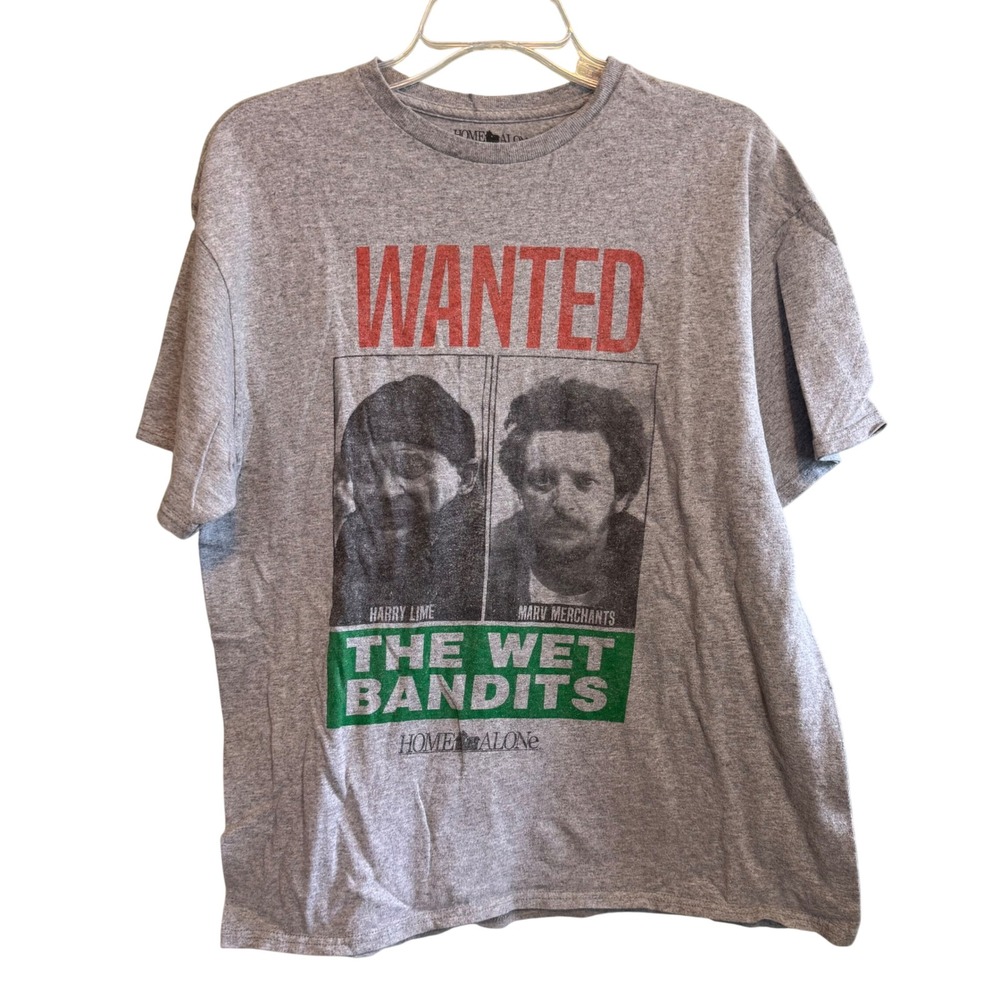 Home Alone Mens The Wet Bandits Wanted Graphic Casual T-Shirt Gray Large